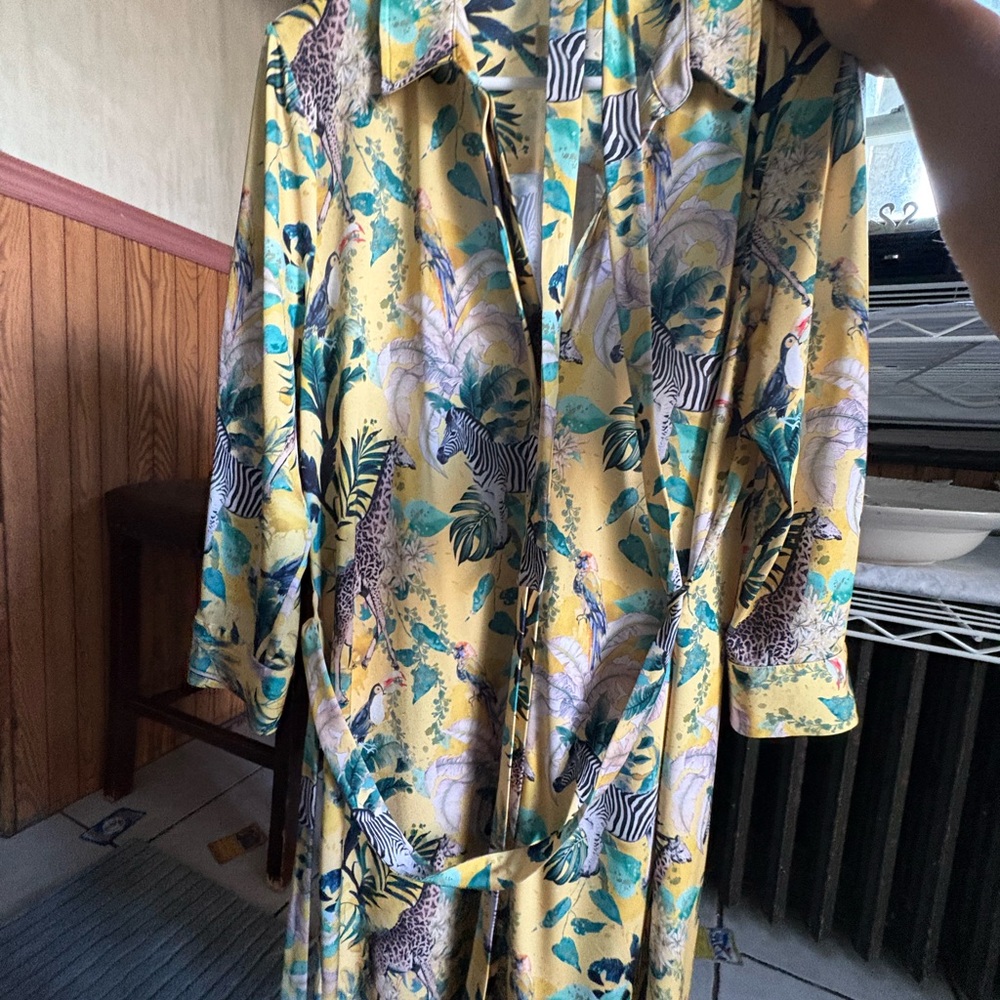 L'AGENCE Yellow and Blue Tropical Print Dress